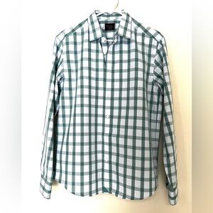 UNTUCKit Keaton Green & White Check~ Cotton Button Down Slim Fit ~ Medium ~ NWOT